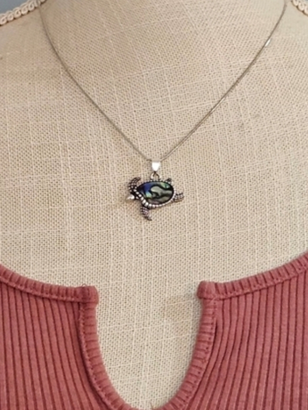 Abalone Shell and Silver Turtle Necklace